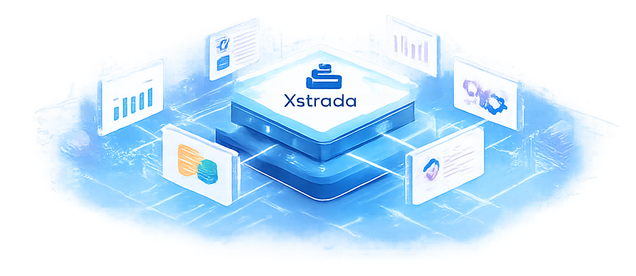 Xstradaを中心に業務システムがつながる統合プラットフォームのイメージ